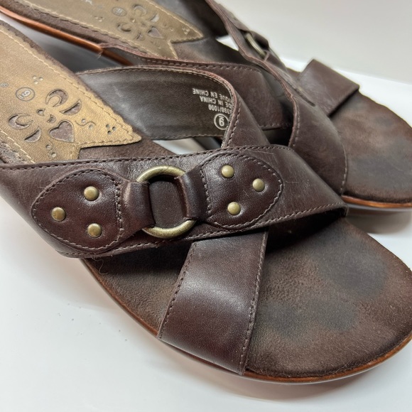 THOM MCAN vintage bohemian strappy brown leather slide on sandals size 9 - Picture 2 of 9